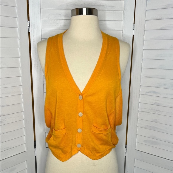 3.1 Phillip Lim Sweaters - 3.1 Phillip Lim Vibrant Orange Button-Up Vest Lace Back Front Pockets Small